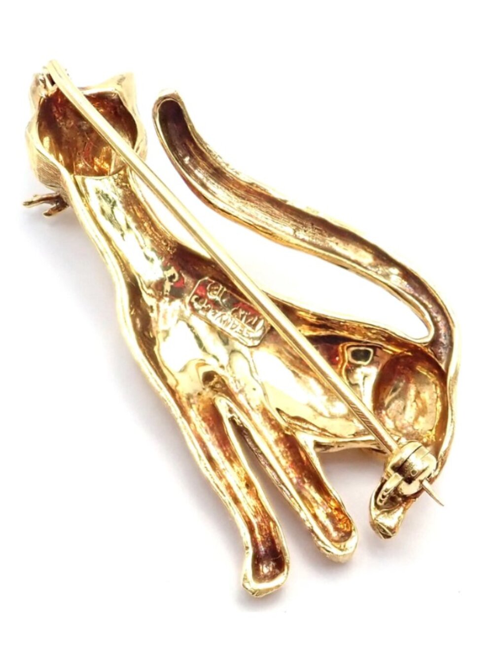 Authentic! Tiffany & Co 18k Yellow Gold Emerald Cat Pin Brooch - Picture 10 of 12